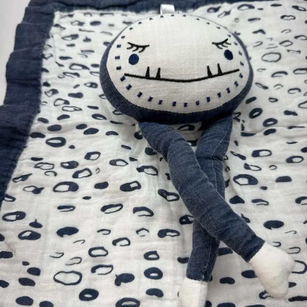 Lulujo Baby Lovey Security Blanket Muslin Blue White Monster